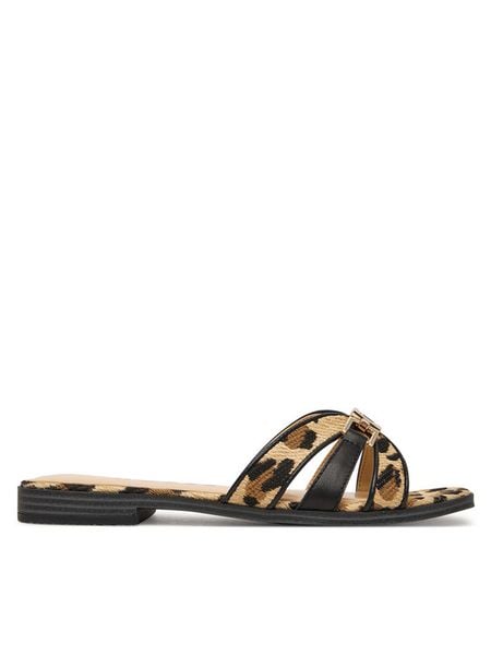 Guess Klapki FLJREA PEL19 Beżowy. Brązowe klapki damskie Guess, z aplikacjami, ze skóry, bez obcasa, bez zapięcia. Za 288.99 zł.