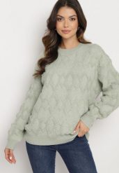 Miętowy Sweter o Luźnym Kroju i Wzorzystym Splocie ze Ściągaczami Elondrae. Zielone swetry nierozpinane damskie Born2be, uniwersalny, bez wzorów, z bawełny, eleganckie, bez kołnierzyka, bez ramiączek. Za 149.99 zł.