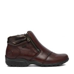 Botki Rieker. Brązowe botki damskie Rieker, bez wzorów, bez obcasa, na płaskiej podeszwie, bez zapięcia. Za 439.99 zł.