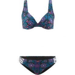 Bikini na fiszbinach minimizer (2 części) bonprix czarno-lazurowo-truskawkowy z nadrukiem. Czarne bikini bonprix, bez wzorów. Za 74.99 zł.