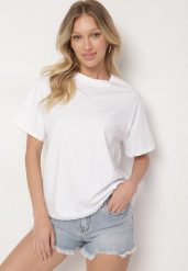 Biały Bawełniany Klasyczny T-shirt Kollira. Białe t-shirty damskie Born2be, uniwersalny, bez wzorów, z bawełny, klasyczne, bez kołnierzyka, bez ramiączek. Za 49.99 zł.