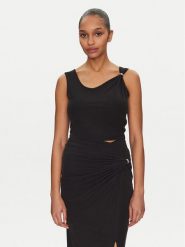 Guess Top W5GP22 KAQL2 Czarny Regular Fit. Czarne topy damskie Guess, l, z aplikacjami, bez kołnierzyka, bez ramiączek. Za 149.99 zł.