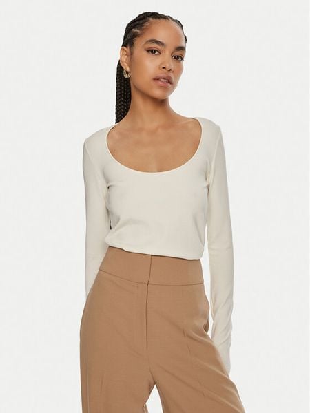 Boss Bluzka 50512849 Écru Slim Fit. Bluzki damskie Boss, xs, bez wzorów, z syntetyku, bez kołnierzyka, bez ramiączek. Za 239.99 zł.