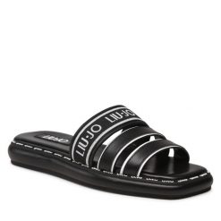 Klapki Liu Jo. Czarne klapki damskie Liu Jo, bez wzorów, bez obcasa, bez zapięcia. Za 499.99 zł.