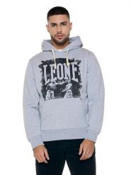 Męskie bokserki z kapturem i nadrukiem „Celebrated”. Szare bokserki męskie LEONE 1947 APPAREL, bez wzorów, z bawełny. Za 303.12 zł.