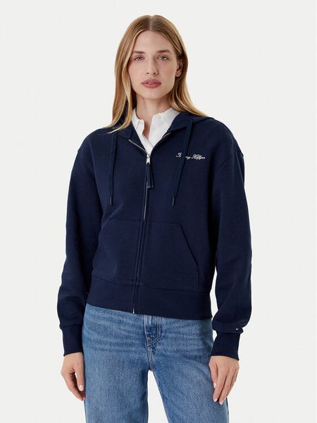 Tommy Hilfiger Bluza Script WW0WW45742 Granatowy Regular Fit. Niebieskie bluzy damskie Tommy Hilfiger, s, bez wzorów, z bawełny, bez ramiączek, bez kaptura. Za 341.99 zł.