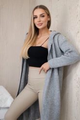 Sweter Kardigan z kapturem szary. Szare kardigany damskie KESI, l, bez wzorów, z lycry, biznesowe, bez kołnierzyka, plus size. Za 218.51 zł.