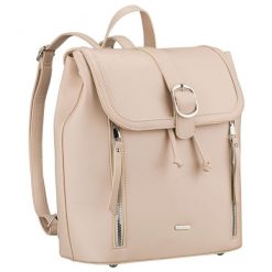 Beżowy, niewielki plecak damski ze skóry ekologicznej wyposażony w nóżki ochronne Rovicky R-L61409. Brązowe plecaki damskie ROVICKY, bez wzorów, ze skóry ekologicznej. Za 129.99 zł.