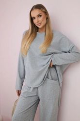 Komplet bawełniany bluza + spodnie szary. Szare bluzy damskie KESI, l, bez wzorów, z bawełny, biznesowe, bez ramiączek, bez kaptura. Za 284.37 zł.
