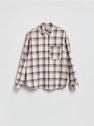 Koszula w kratę - złamana biel. Koszule damskie Reserved, l, bez wzorów, z bawełny, bez kołnierzyka, bez ramiączek. Za 139.99 zł.