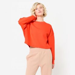 Bluza damska Domyos Gym & Pilates crop. Brązowe bluzy damskie DOMYOS, xl, bez wzorów, z bawełny, sportowe, bez ramiączek, bez kaptura. W wyprzedaży za 59.99 zł.
