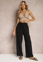 Czarne Spodnie High Waist ze Sznurkiem w Talii i Prostą Nogawką Raveann. Czarne spodnie materiałowe damskie Renee, bez wzorów, z jeansu, z podwyższonym stanem. Za 39.99 zł.