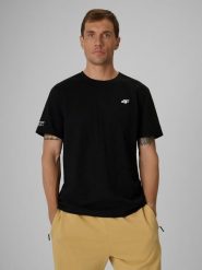 4F T-shirt regular gładki męski - czarny L. Czarne t-shirty męskie 4F, l, bez wzorów, z bawełny, bez kołnierzyka, bez ramiączek. Za 69.99 zł.