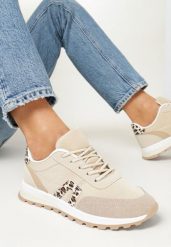 Beżowe Buty Sneakersy Sznurowane Yerotte. Brązowe obuwie sportowe damskie Born2be, bez wzorów, bez zapięcia. Za 79.99 zł.