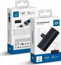 BLUE STAR powerbank 5000 mAh z wbudowanym złączem Lightning 2,1A W0556P czarny. Czarne powerbanki BlueStar. Za 37.82 zł.