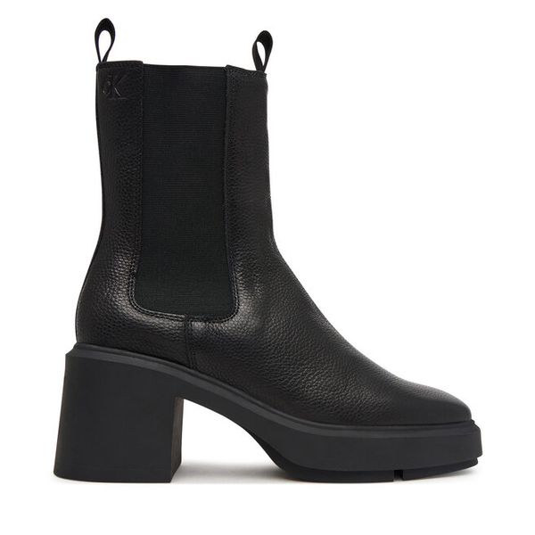 Botki Calvin Klein. Czarne botki damskie Calvin Klein, bez wzorów, bez obcasa, na słupku, bez zapięcia. Za 699.99 zł.