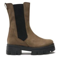 Botki Marco Tozzi. Brązowe botki damskie Marco Tozzi, bez wzorów, bez obcasa, na płaskiej podeszwie, bez zapięcia. Za 369.99 zł.