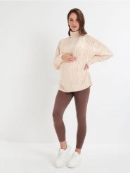 Kardigan z ozdobnym splotem - kremowy. Białe kardigany damskie Sinsay, l, bez wzorów, ze splotem, bez kołnierzyka. Za 79.99 zł.