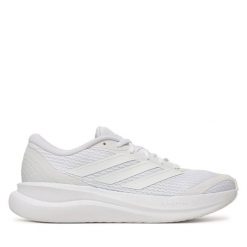 Buty do biegania adidas. Białe obuwie sportowe damskie Adidas, bez wzorów, bez zapięcia, do biegania. Za 233.99 zł.