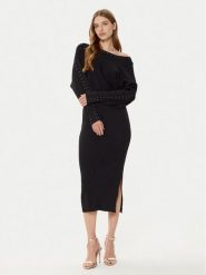 Morgan Sukienka dzianinowa 242-RMLIDO Czarny Slim Fit. Czarne sukienki damskie Morgan, s, bez wzorów, z dzianiny, bez kołnierzyka, bez ramiączek. Za 259.99 zł.