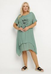 Jasnozielona Sukienka z Bawełny i kwiatowym Motywem Vareldi. Zielone sukienki damskie Born2be, na co dzień, na lato, xl, z aplikacjami, z bawełny, eleganckie, bez kołnierzyka, bez ramiączek, midi, proste. Za 59.99 zł.