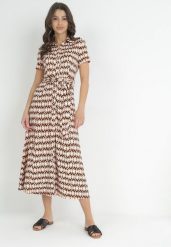 Beżowo-Bordowa Koszulowa Sukienka Maxi z Materiałowym Paskiem Rainora. Brązowe sukienki damskie Born2be, na co dzień, l, bez wzorów, z materiału, eleganckie, bez kołnierzyka, bez ramiączek, maxi, kopertowe. Za 179.99 zł.