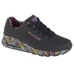 Buty sportowe Sneakersy damskie, Skechers Uno-Loving Love. Czarne obuwie sportowe damskie Skechers, bez wzorów, z materiału, bez zapięcia, trekkingowe. Za 379.99 zł.