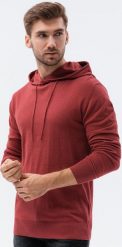Ombre Sweter męski z kapturem E187 - ciemnoczerwony XL. Czerwone swetry męskie Ombre, m, bez wzorów, bez kołnierzyka, bez ramiączek. Za 109.99 zł.