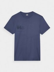 4F T-shirt regular z nadrukiem męski - granatowy M. Niebieskie t-shirty męskie 4F, m, bez wzorów, z bawełny, bez kołnierzyka, bez ramiączek. W wyprzedaży za 39.99 zł.