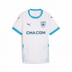 Koszulka domowa dla kobiet OM 2024/25. Białe bluzki damskie Puma, bez wzorów, sportowe, bez kołnierzyka, bez ramiączek. W wyprzedaży za 279.15 zł.