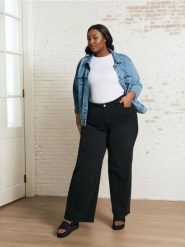 Jeansy wide leg Plus Size - czarny. Czarne jeansy damskie Sinsay, bez wzorów, z jeansu, plus size. W wyprzedaży za 59.99 zł.