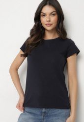 Granatowy Bawełniany Klasyczny T-shirt Lunolia. Niebieskie t-shirty damskie Born2be, l, bez wzorów, z bawełny, klasyczne, bez kołnierzyka, bez ramiączek. Za 39.99 zł.