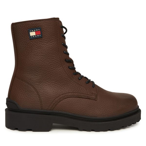 Trzewiki Tommy Jeans. Brązowe botki męskie Tommy Jeans, bez wzorów, z jeansu, bez obcasa, bez zapięcia. Za 639.99 zł.