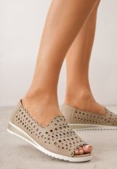 Beżowe Balerinki Ażurowe ze Skóry Naturalnej z Odkrytym Noskiem Amalimeni. Brązowe balerinki damskie Born2be, w ażurowe wzory, z jeansu, biznesowe, bez obcasa, bez zapięcia. Za 199.99 zł.