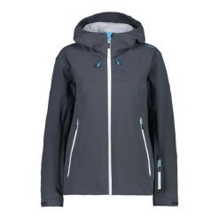 Kurtka damska przeciwdeszczowa CMP 31Z2196. Szare kurtki sportowe damskie CMP, bez wzorów, bez ramiączek, bez kaptura, trekkingowe. W wyprzedaży za 629.99 zł.
