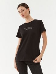 Guess T-Shirt V3BI11 J1314 Czarny Regular Fit. Czarne t-shirty damskie Guess, m, z aplikacjami, z bawełny, bez kołnierzyka, bez ramiączek. Za 99.99 zł.