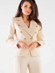 Żakiet Model A441 Beige - awama. Brązowe marynarki i żakiety damskie Awama, z aplikacjami, z elastanu, biznesowe, bez kołnierzyka, bez ramiączek. Za 497.07 zł.