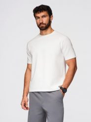 Koszulka męska COMFORT FIT z raglanowym rękawem – off-white V1 - Rozmiar: M. Białe t-shirty męskie Ombre Clothing, m, z aplikacjami, z bawełny, bez kołnierzyka, bez ramiączek. W wyprzedaży za 81.24 zł.