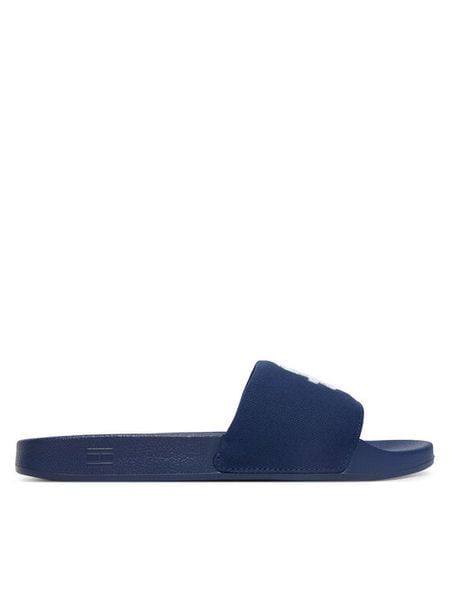 Tommy Hilfiger Klapki Th Script Pool Slide FW0FW09286 Niebieski. Niebieskie klapki damskie Tommy Hilfiger, bez wzorów, z materiału, bez obcasa, bez zapięcia. Za 109.99 zł.