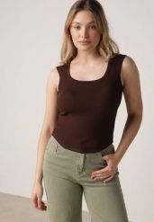 Brązowy Dopasowany Top Bez Rękawów z Wiskozy z Kwadratowym Dekoltem Madu. Brązowe topy damskie Born2be, m, bez wzorów, z jeansu, eleganckie, bez kołnierzyka, bez ramiączek. Za 59.99 zł.