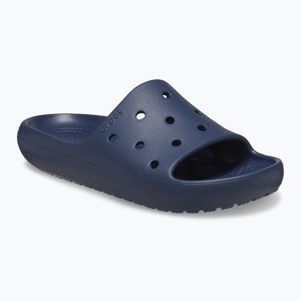 Klapki plażowe dla dorosłych Crocs Classic Slide V2. Niebieskie klapki damskie Crocs, bez wzorów, sportowe, bez obcasa, bez zapięcia. Za 109.99 zł.
