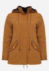 Brązowo-Czarna Przejściowa Kurtka Dwustronna Parka z Pikowaniem i Kapturem Tidare. Brązowe kurtki damskie Born2be, l, bez wzorów, z jeansu, plus size. Za 99.99 zł.