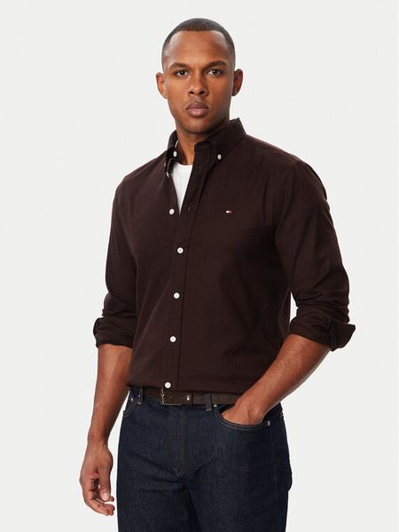Tommy Hilfiger Koszula Flannel Solid MW0MW40469 Brązowy ciemny Regular Fit. Brązowe koszule męskie Tommy Hilfiger, m, bez wzorów, z bawełny, bez kołnierzyka, bez ramiączek. Za 369.99 zł.
