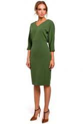 Sukienka elegancka ołówkowa zbluzowana góra i dekolt V zielona. Zielone sukienki damskie Sukienki.shop, do pracy, xl, bez wzorów, biznesowe, bez kołnierzyka, bez ramiączek, ołówkowe. W wyprzedaży za 160.00 zł.
