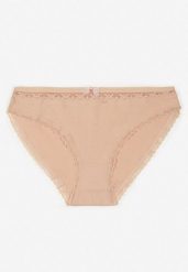 Beżowe Bawełniane Majtki Typu Figi z Koronką i Kokardą Zeteria. Brązowe majtki damskie Born2be, z bawełny. Za 9.99 zł.