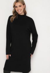 Czarna Sweterkowa Sukienka Półgolf z Bawełną i Wełną Pilara. Czarne sukienki damskie Born2be, m, bez wzorów, z bawełny, eleganckie, bez kołnierzyka, bez ramiączek, midi, ołówkowe. Za 74.99 zł.