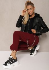 Bordowe Spodnie Dresowe z Gumką w Pasie i Łańcuszkiem Telnica. Czerwone spodnie dresowe damskie Renee, z aplikacjami, z bawełny. Za 34.99 zł.