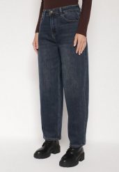 Granatowe Szerokie Jeansy Barrel Fit z Wysokim Stanem Delennia. Niebieskie jeansy damskie Born2be, bez wzorów, z jeansu, eleganckie, z podwyższonym stanem. Za 119.99 zł.