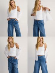 Jeansy wide leg baggy - niebieski. Niebieskie jeansy damskie Reserved, bez wzorów, z bawełny. W wyprzedaży za 59.99 zł.