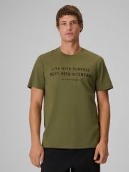 4F T-shirt regular z nadrukiem męski - khaki XL. Brązowe t-shirty męskie 4F, m, bez wzorów, z bawełny, bez kołnierzyka, bez ramiączek. Za 59.99 zł.
